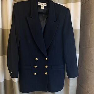 Vintage Christian Dior wool blue Blazer with Gold Buttons-size 10